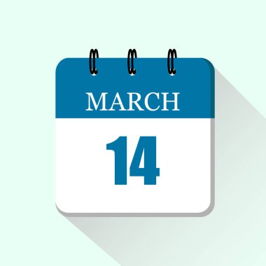 14 Mart Vektörü düz günlük takvim simgesi Tarih ve ay