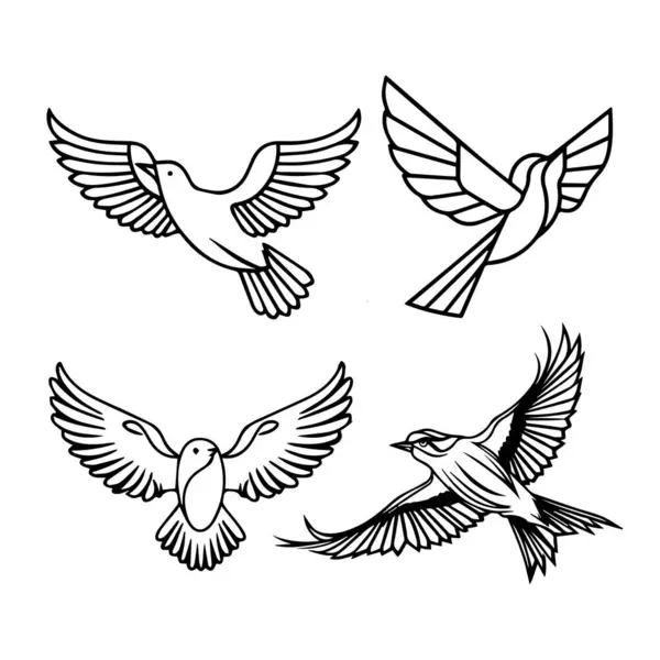 Beyaz arka planda izole edilmiş uçan kuşlar. El çizimi vektör illüstrasyonu.