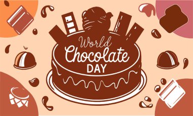 Dünya Çikolata Günü Vektör İllüstrasyonu. Tebrik kartı afişi ve afişi için uygun