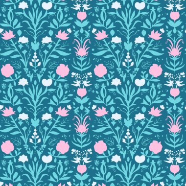 Zarif dekoratif çiçek desenli vektör tasarımı. Arkaplan, doku, kumaş, ambalaj, tekstil, giysi, baskı veya diğerleri için uygun renkli çiçek deseni.