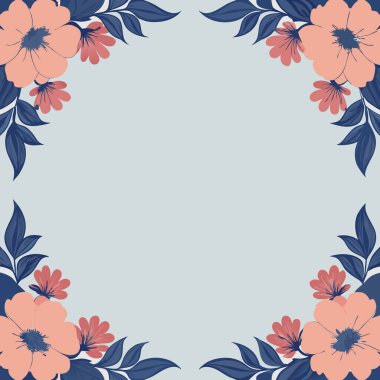 Açık mavi arkaplanda mavi ve pembe çiçekli çiçek deseni