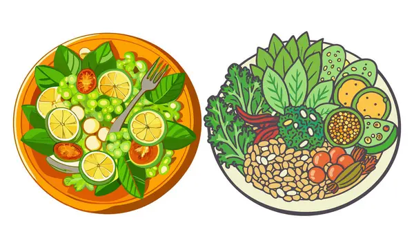 İki tabak farklı sebze ve meyve.