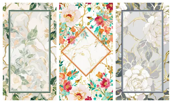 Altın Aksanlı Klasik Çiçek Renkli Çerçeveler