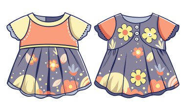 Bebek kızlar giysi tasarımı vektör çizimi