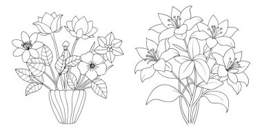 El çizimi basit çiçek özeti koleksiyonu