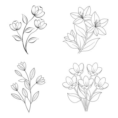 El çizimi basit çiçek özeti koleksiyonu