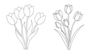 Çocuklar ve yetişkinler için el çizimi Lale çiçeği ana hatları renk sayfası