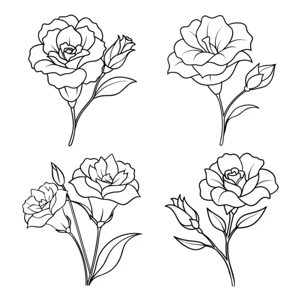 Lisianthus çiçek ana hatları boyama kitabı sayfa çizimi resim çizimi çocuklar ve yetişkinler için vektör çizimi