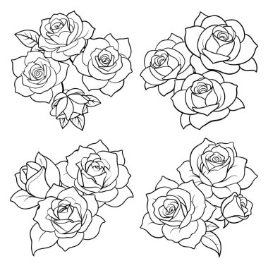 Gül çiçeği ana hatları kitap sayfası çizimi resim çizimi çocuklar ve yetişkinler için vektör çizimi