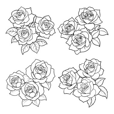 Gül çiçeği ana hatları kitap sayfası çizimi resim çizimi çocuklar ve yetişkinler için vektör çizimi