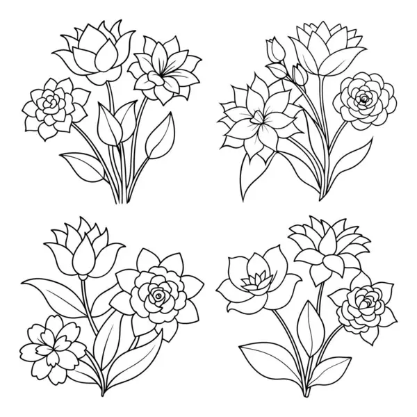 Basit çiçekler, çocuk ve yetişkinler için resim çizerek kitap sayfalarını renklendirir.