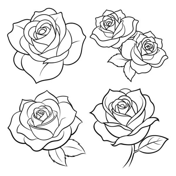 Gül çiçeği ana hatları kitap sayfası çizimi resim çizimi çocuklar ve yetişkinler için vektör çizimi