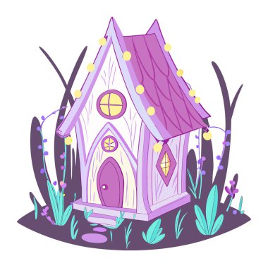 Elle çizilmiş şirin elf evi vektör çizimi