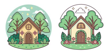 El çizimi şirin çizgi film evi vektör çizimi