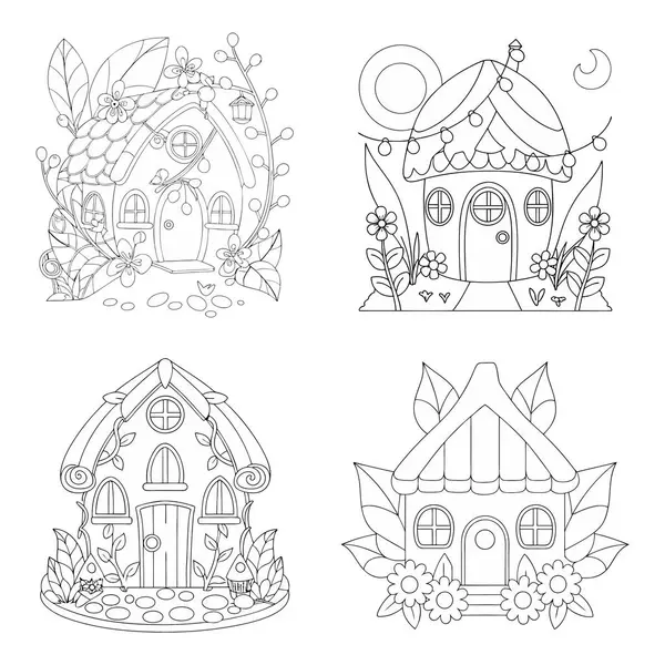 Çocuklar için el çizimi şirin ev vektör resimleme sayfası