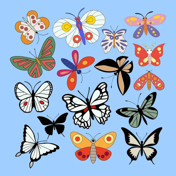 Çocuklar, El Sanatları ve Dekor İçin Renkli Kelebek Koleksiyonu Canlı Vektör Böceği Seti