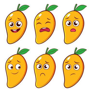 Renkli El Çizimi Şirin Mango Karakterleri Oyuncu Yaratıcı Projeler İçin Farklı Duygular Gösteriyor