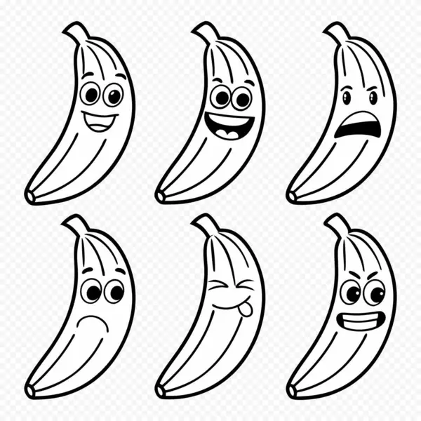 Yaratıcı Tasarımlar İçin Değişik Duygular İfade Eden Komik Muz Karakterleri Oyuncu Minimalist Çizgi Sanatı