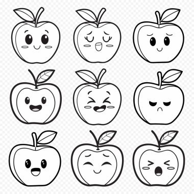 Elle Çizilmiş Elma Yüzleri Eğlenceli Özet Biçiminde Çeşitli Duygular Gösteriyor