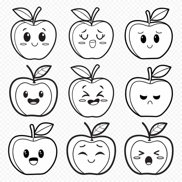 Elle Çizilmiş Elma Yüzleri Eğlenceli Özet Biçiminde Çeşitli Duygular Gösteriyor