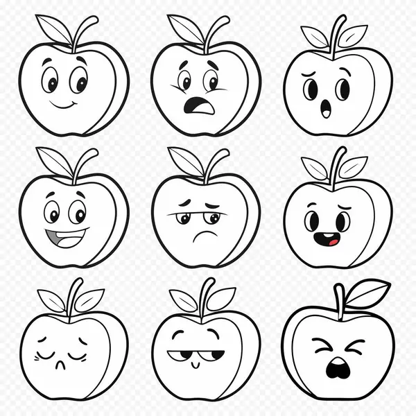 Elde Farklı Duygular Çizilmiş Komik Elma Karakterleri Stili