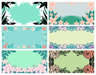 Pastel renkli çiçekler ve sanatsal el çizimi yaprakları ile çiçek telif alanı arka plan demeti