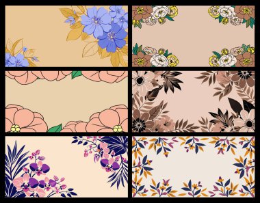 Metin veya mesaj için boş merkezi olan zarif el çizimi çiçek çerçevesi koleksiyonu