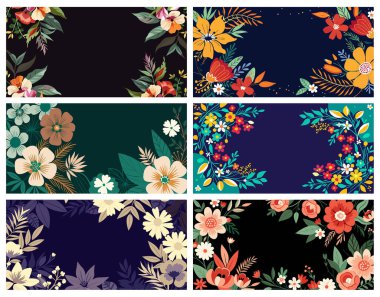 Metin veya mesaj için boş merkezi olan zarif el çizimi çiçek çerçevesi koleksiyonu