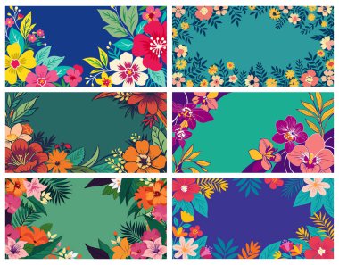 Metin veya mesaj için boş merkezi olan zarif el çizimi çiçek çerçevesi koleksiyonu