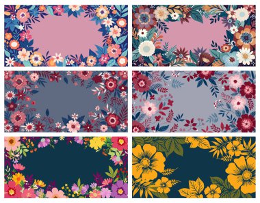 Metin veya mesaj için boş merkezi olan zarif el çizimi çiçek çerçevesi koleksiyonu