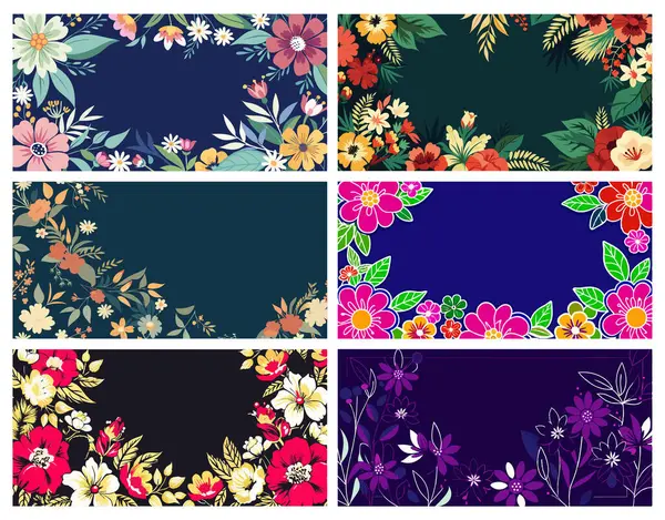 Metin veya mesaj için boş merkezi olan zarif el çizimi çiçek çerçevesi koleksiyonu