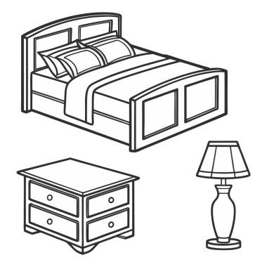 Sıcak yatak lambası ve ahşap mobilyalı Isometric Room Illustration