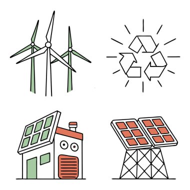 Temiz ve yenilenebilir enerji kavramını temsil eden rüzgar türbini çizimi