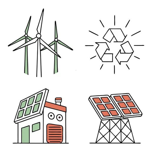 Temiz ve yenilenebilir enerji kavramını temsil eden rüzgar türbini çizimi