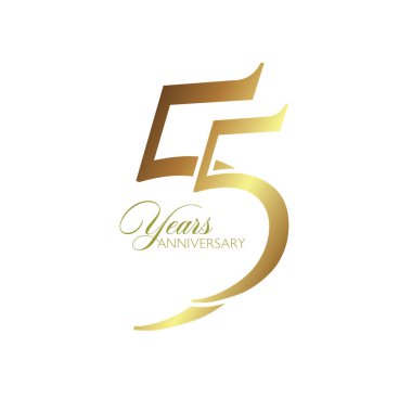 Doğum günü, davetiye, düğün, jübile ve tebrik kartı illüstrasyonu için 55. Yıldönümü Logosu, Altın Renk, Vektör Şablonu Tasarım ögesi.