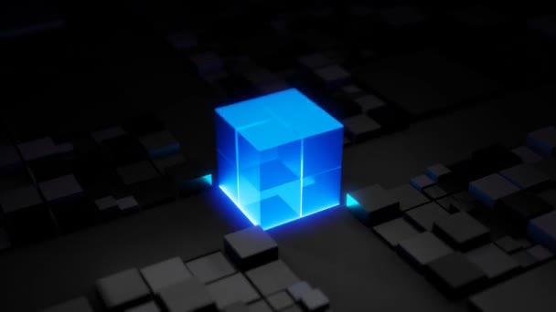 Абстрактный Sci Куб Процессором Визуализация Процесса Цифровизации Циркулярной Доске — стоковое видео