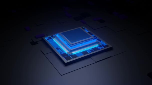 Mikroprosesor Futuristik Aktivasi Cpu Motherboard Dengan Ekspansi Pulsa Energi — Stok Video
