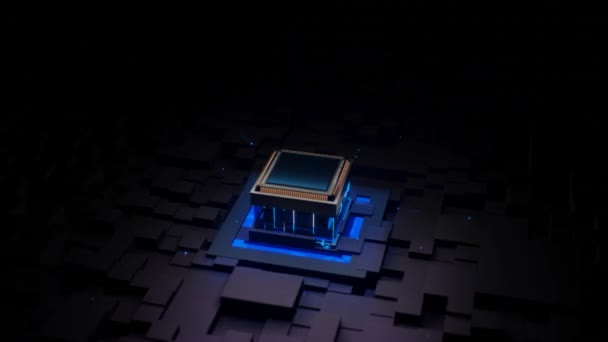 Iluminated Microprocessor Visualization Digital Pulses Propagating Futuristic Motherboard — Stock video