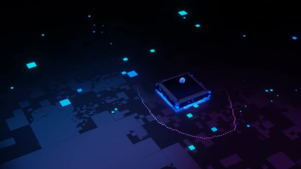 Koncepce Umělé Inteligence Cpu Iniciuje Digitalizaci Modré Základní Desce Holografickým — Stock video