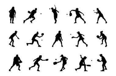 Herhangi bir tasarım amacı için Pickleball oyuncusu vektör siluet paketi