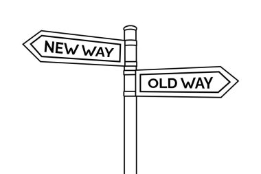 Eski ve Yeni Yol 'u temsil eden iki yol işaretinin iş kavramları