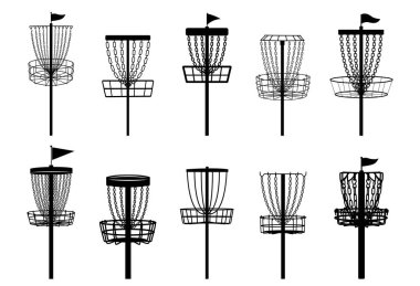 Disk golf sepeti siluet vektörü