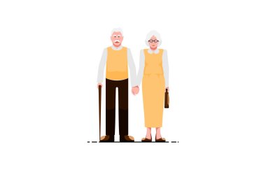 Tecrit edilmiş arka planda duran yaşlı insan çifti, Vektör çizimi.