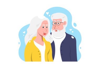 Karikatürist yaşlı çift izole arka planda aşık, Vektör illüstrasyonu.