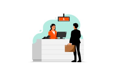 İzole edilmiş arka plan, dijital pazarlama illüstrasyonunda iş adamıyla karşıt hizmet.