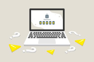 Giriş şifresinde kişisel dizüstü bilgisayar, dijital pazarlama illüstrasyonuName.