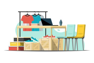 Bit pazarında satılık kişisel ürünler, Dijital pazarlama illüstrasyonu.