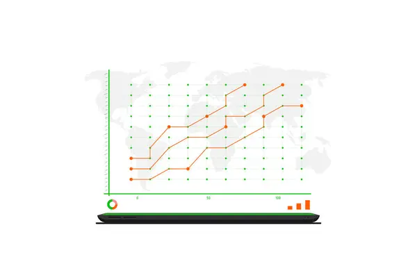 Çevrimiçi büyüme, izole edilmiş arkaplan üzerinde iş grafiği olan bilgisayar aygıtı, dijital pazarlama illüstrasyonu.