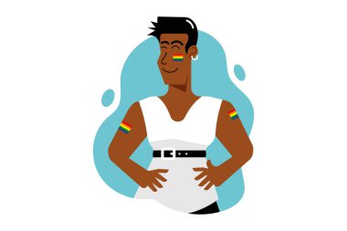 Onur Ayı Kutlama Festivali, Mutlu Gay Adam Yetişkin Çizgi Filmi, Vektör İllüstrasyonu.