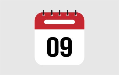 9. günde işaretlenen kırmızı takvim simgesinin vektör illüstrasyonu.